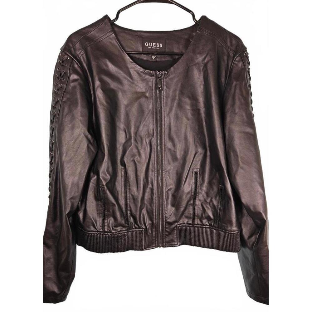 Guess Women's Black Faux Leather Black Jacket XL